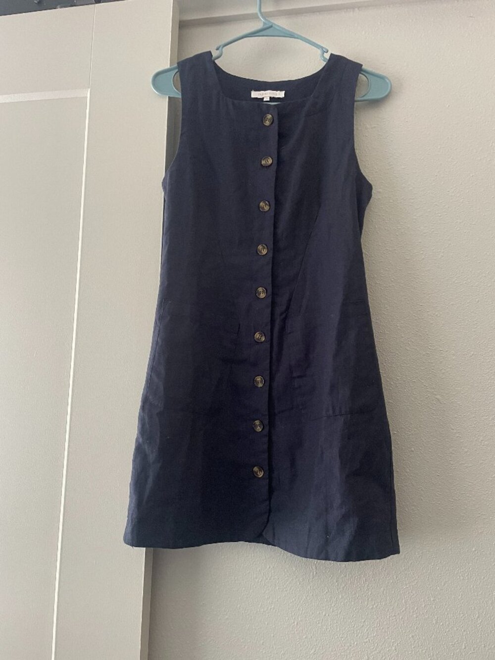 NWOT Olivaceous Navy Blue Button Down Linen Dress